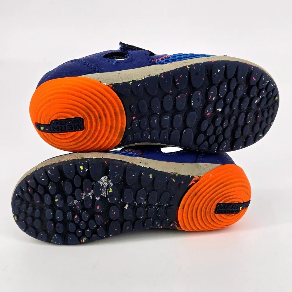 Merrell Kids Bare Steps H2O Water Shoes Blue Orange Wide Trail Sandals 10 WIDE
